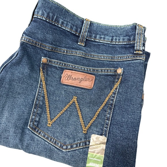 Wrangler Other - Wrangler Retro Slim Straight Jeans Mens 40x34 Blue Denim 112325734 Stretch
